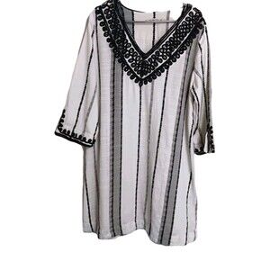 Soft Surroundings SZ 1X 100% Cotton CoCo De Mer V-neckline Embroidered dress